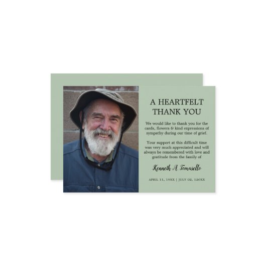 クラシック葬式のハートフェルト写真 サンキューカード (正面/裏面インサイチュ)