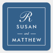 クラシック薄いモノグ縁どラムのステッカー、ネイビーブルー スクエアシール (正面)