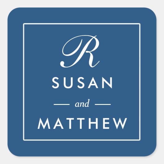 クラシック薄いモノグ縁どラムのステッカー、ネイビーブルー スクエアシール (正面)