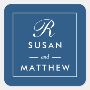 クラシック薄いモノグ縁どラムのステッカー、ネイビーブルー スクエアシール