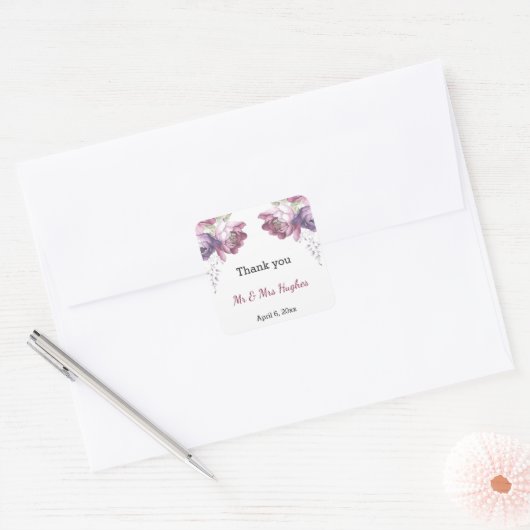 クラシック薄紫とピ結婚ンクのフローラ感謝していユー スクエアシール (封筒)