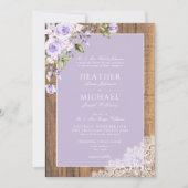 クラシック薄紫ラベ素朴ンウッドレース結婚ズ 招待状 (正面)