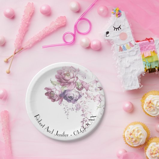 クラシック薄紫及びピ結婚ンクフローラ ペーパープレート (パーティー)