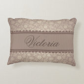 クラシック薄茶色フローラルパターカスタムン文字 アクセントクッション (裏面)