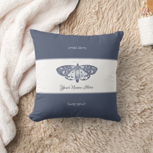クラシック蝶の昆虫あなたの名前を追加ダークグレー クッション (ブランケット)