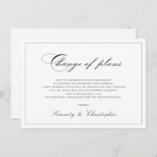 クラシック計画延期のエレガンス変更 招待状 (正面/裏面)