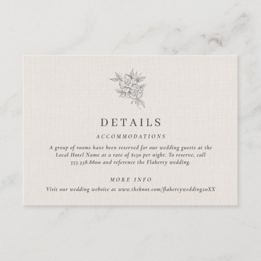 クラシック詳細ベージェ結婚ボタニカル エンクロージャーカード (正面)
