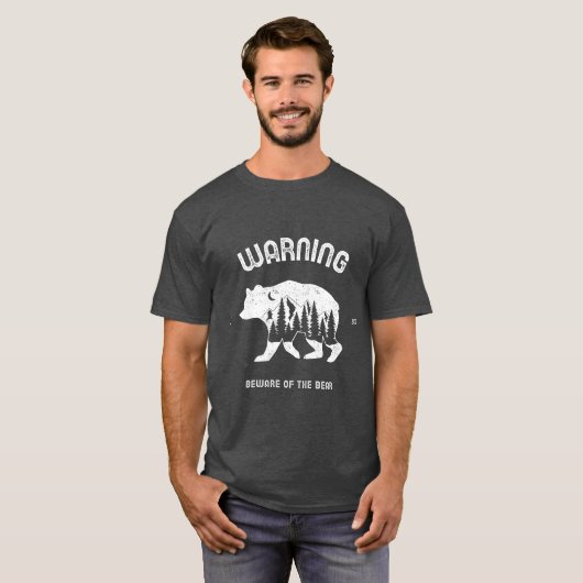 クラシック警告 熊に注意 Tシャツ (正面フル)