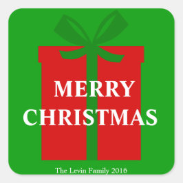 クラシック赤いギフトボックスグリーンリボンメリークリスマス スクエアシール