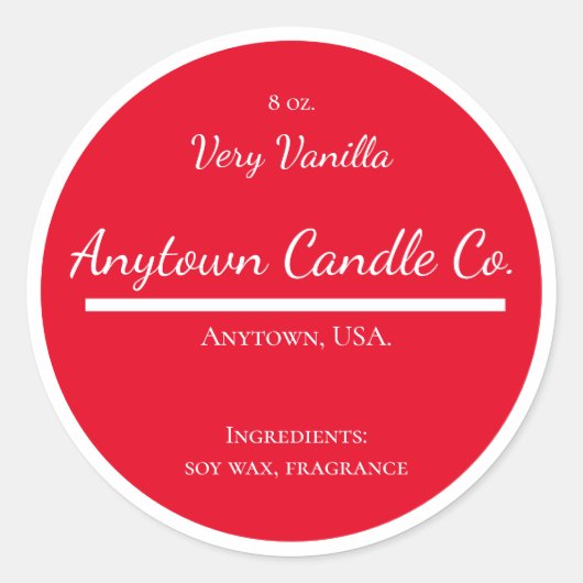 クラシック赤と白キャンドル瓶ラベル ラウンドシール (正面)