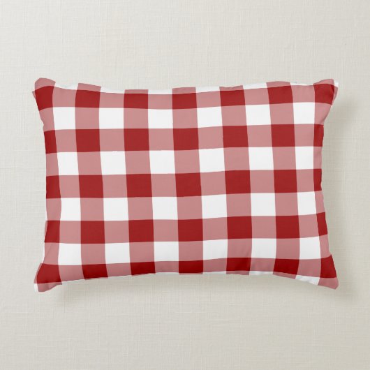 クラシック赤と白ギンガムパターン アクセントクッション (正面)