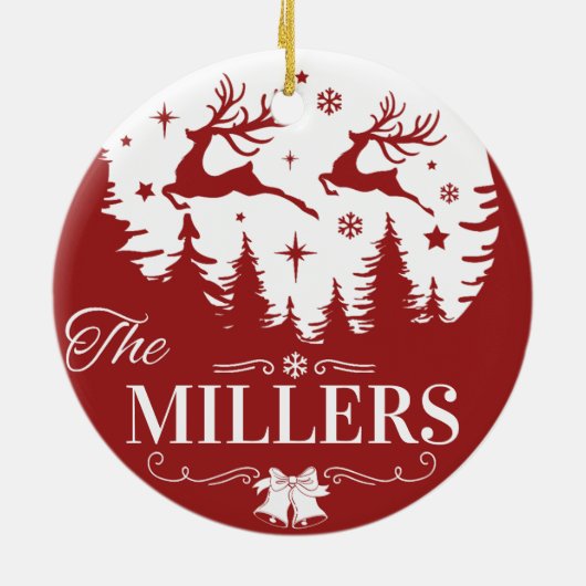 クラシック赤と白クリスマスカスタム家族の名前 セラミックオーナメント (裏面)
