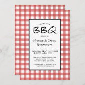クラシック赤と白ジンガムBBQピクニックパーティー 招待状 (正面/裏面)
