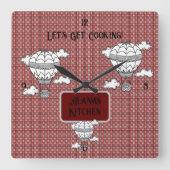 クラシック赤と白タータンチェック スクエア壁時計 (正面)