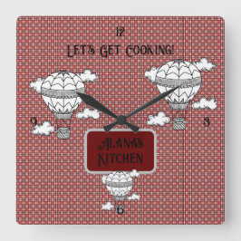 クラシック赤と白タータンチェック スクエア壁時計