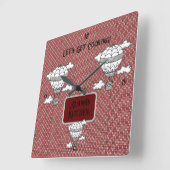 クラシック赤と白タータンチェック スクエア壁時計 (傾斜)