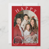 クラシック赤と白ハッピーバレンタインの家族の写真 シーズンカード (正面)