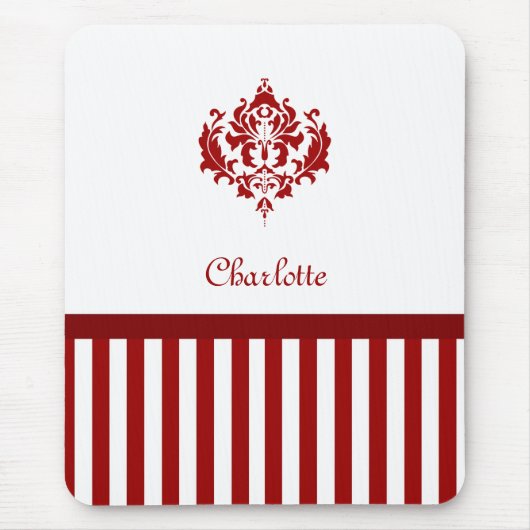 クラシック赤と白名と名ストライプ前の マウスパッド (正面)