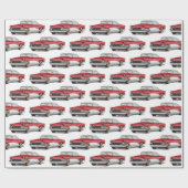 クラシック赤と白自動車 ラッピングペーパー (フラット)
