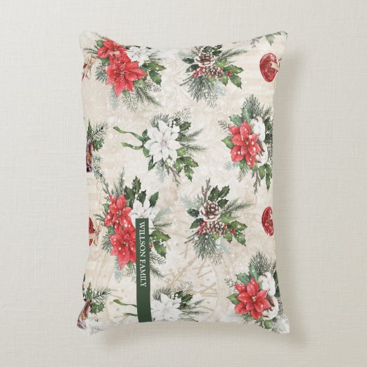 クラシック赤と白花 アクセントクッション (正面(垂直))