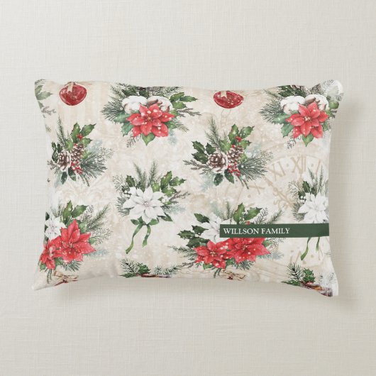 クラシック赤と白花 アクセントクッション (裏面)