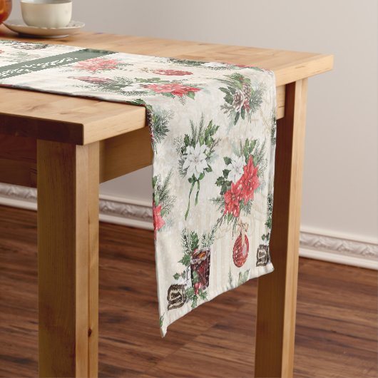 クラシック赤と白花 ショートテーブルランナー (インサイチュ)