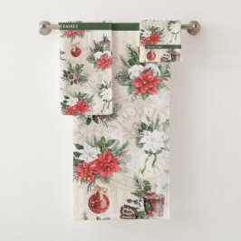 クラシック赤と白花 バスタオルセット