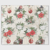 クラシック赤と白花 ラッピングペーパー (フラット)