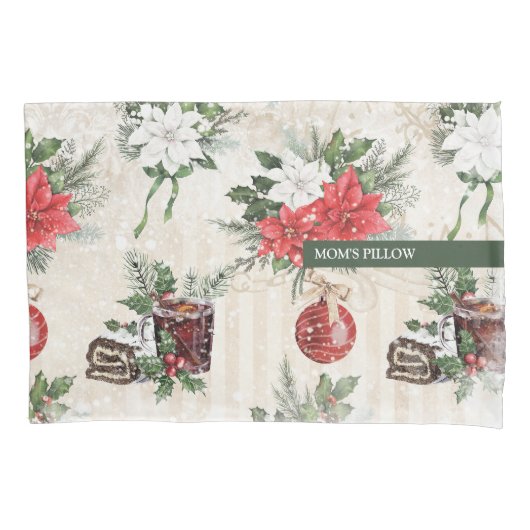 クラシック赤と白花 枕カバー (正面左)