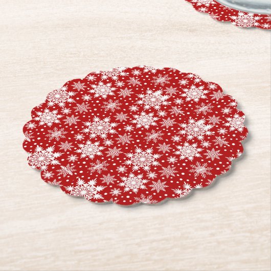 クラシック赤と白雪片シームレスパターン ペーパーコースター (アングル)