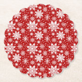 クラシック赤と白雪片シームレスパターン ペーパーコースター (正面)