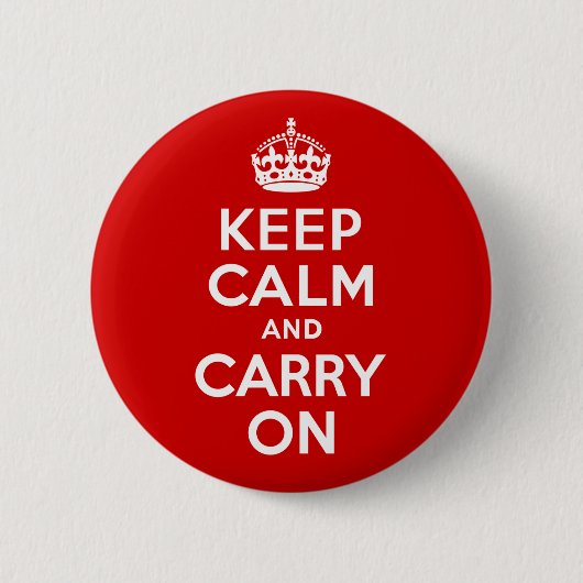 クラシック赤と白Keep Calm and Carry On 缶バッジ (正面)