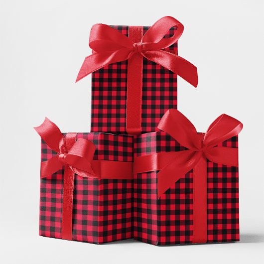 クラシック赤と黒のバッファローのプレイド ラッピングペーパー