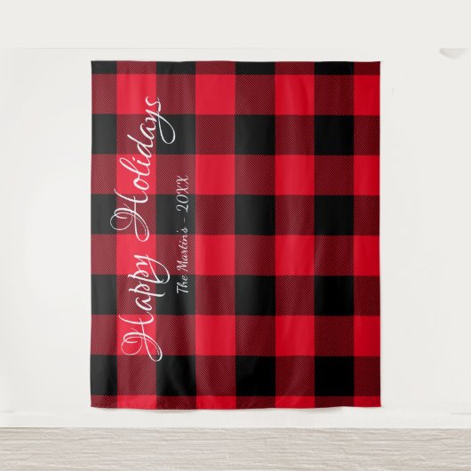 クラシック赤と黒の大きなバッファロープレイドホリデー タペストリー (正面)
