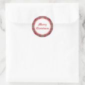 クラシック赤の格子模様メリークリスマスステッカー ラウンドシール (バッグ)