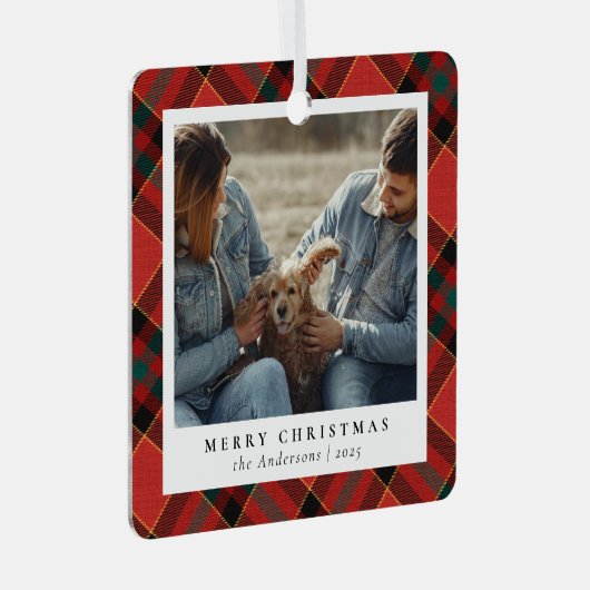 クラシック赤エレガントと緑のクリスマスカップルの写真 メタルオーナメント (正面右)