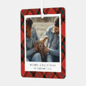 クラシック赤エレガントと緑のクリスマスカップルの写真 メタルオーナメント (正面左)