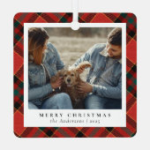 クラシック赤エレガントと緑のクリスマスカップルの写真 メタルオーナメント (裏面)