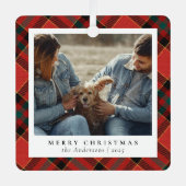 クラシック赤エレガントと緑のクリスマスカップルの写真 メタルオーナメント (正面)