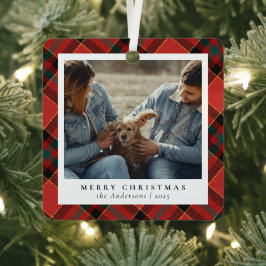 クラシック赤エレガントと緑のクリスマスカップルの写真 メタルオーナメント