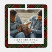 クラシック赤エレガントと緑のクリスマスカップルの写真 メタルオーナメント (裏面)