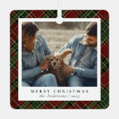 クラシック赤エレガントと緑のクリスマスカップルの写真 メタルオーナメント (正面)