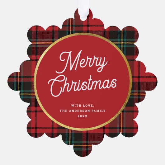クラシック赤エレガントタータンチェックプライド写真クリスマス オーナメントカード