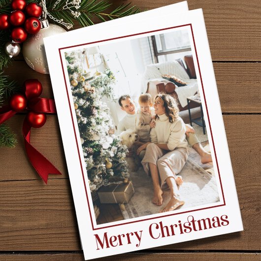 クラシック赤エレガント2写真家族メリークリスマス シーズンカード