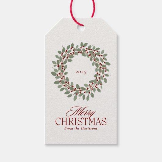 クラシック赤クリスマスリース非フォトカード ギフトタグ (正面)