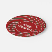 クラシック赤ストライプクリスマス ペーパープレート (アングル)