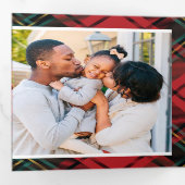 クラシック赤タータンチェック数々の – 写真折り畳みホリデーカード 三つ折り招待状 (内部最初)