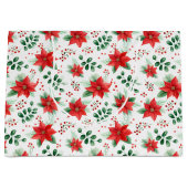 クラシック赤ポインセティアス水彩スタイル模様 ラージペーパーバッグ (正面)