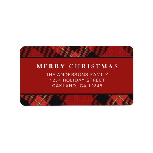 クラシック赤ミニマルバッファローのプレイドメリークリスマス ラベル (正面)