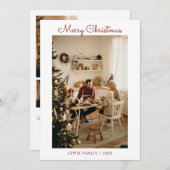 クラシック赤メリークリスマスファミリー5枚フォトカード シーズンカード (正面/裏面)
